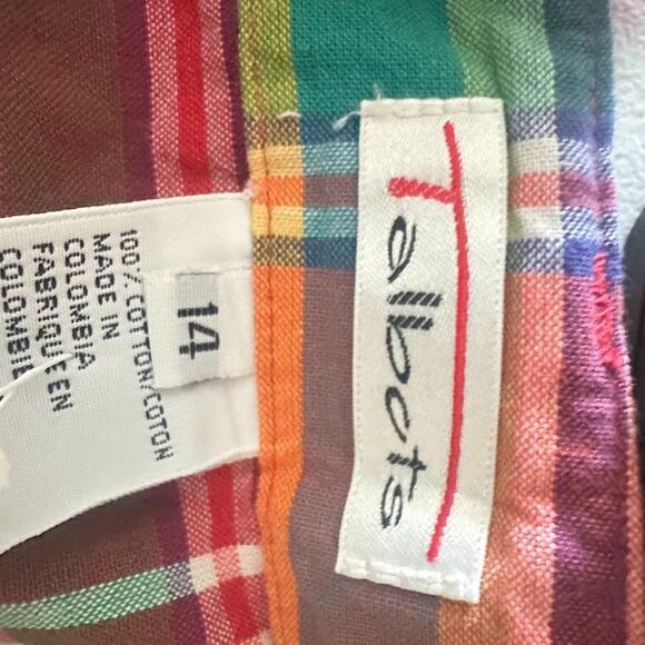 Vintage Talbots Madras Plaid Wrap Midi Skirt Size 14 Cotton Preppy Retro Color - Picture 7 of 9